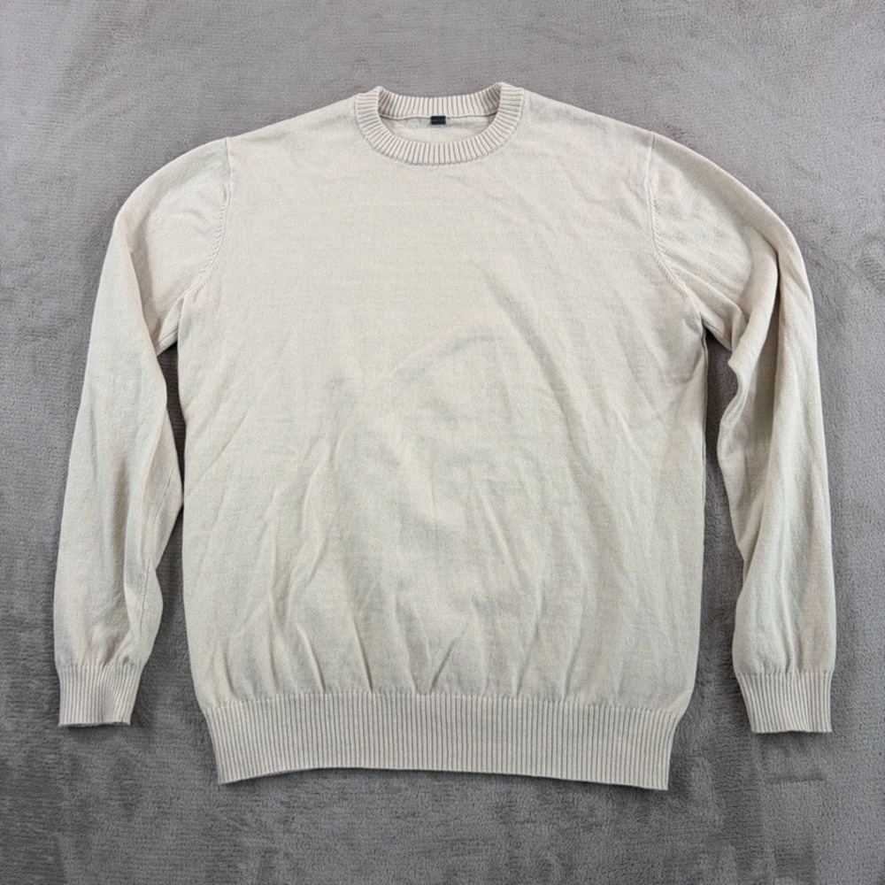 VUORI Fluent Sweater in‎ Bone Cotton Cashmere Blend Men Medium Lightweight $110